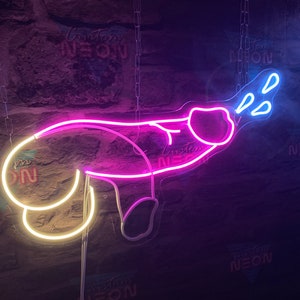 Neon sign Penis for sex shop and striptease club. Dick luminous decoration for bachelorette party or gay gift. image 3