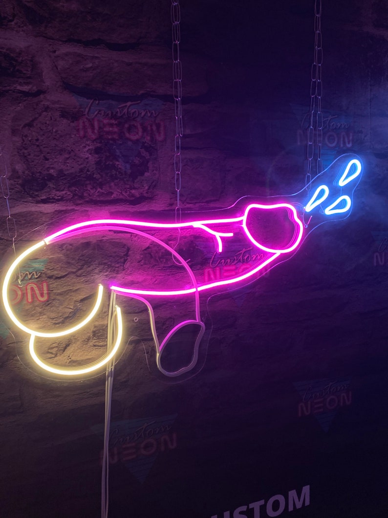 Neon sign Penis for sex shop and striptease club. Dick luminous decoration for bachelorette party or gay gift. image 3