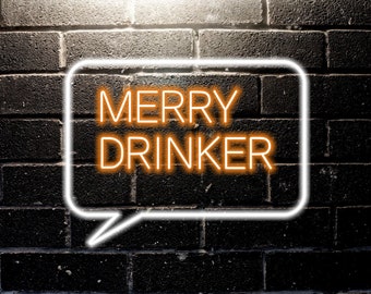 Letrero de neón Merry Drinker para bar o tienda de alcohol