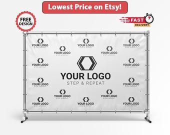 Custom Step and Repeat Banner (With Stand) | Business Logo Backdrop | Wedding, Party Event Backdrop | Full Color
