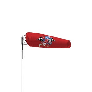 May include: Red windsock with a Carquest Racing logo. The logo is white, blue, and black with a checkered flag design.