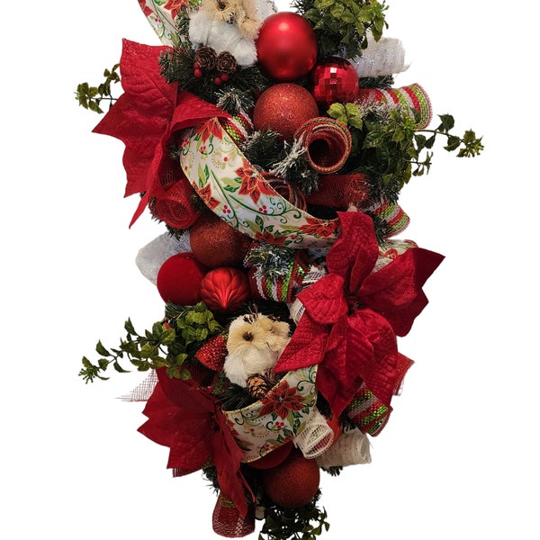 Christmas swag Christmas door hanger poinsettias snow owls flocked evergreen tear drop swag Christmas decor wreaths swags holiday decor