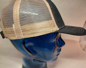 Blank black Denim structured cap with Khaki mesh Velcro back, unique combination for summer