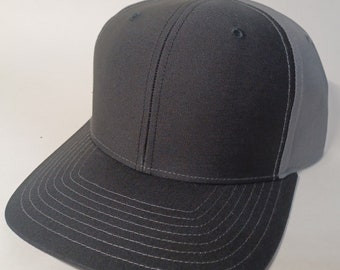 Richardson 312 black front and visor, Charcoal snap-back blank, with no design