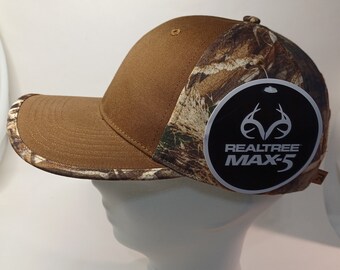 Richardson 844 Realtree Camo with Carmel brown blank, no design, front perfect for the hunter outdoorsman.