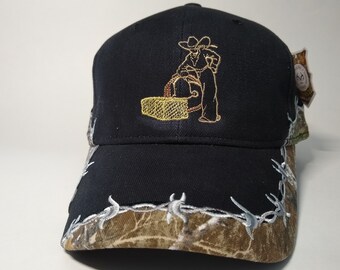 Cowboy hay bale black, Brown, or Khaki, western wear, trucker cap, Just Cowboy on the back, Velcro closure, curved visor gift for dad