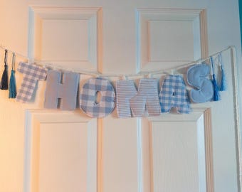 Personalised Fabric Garland | Nursery Name Banner | Custom Letter Garland | Baby Room Wall Decor | Gingham, Floral Options