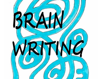 May include: A white background with a teal blue, abstract, brain-like design. The words "BRAIN WRITING" are in black, bold letters. Below the text is "BY PHIL SHUSTER" in black letters.