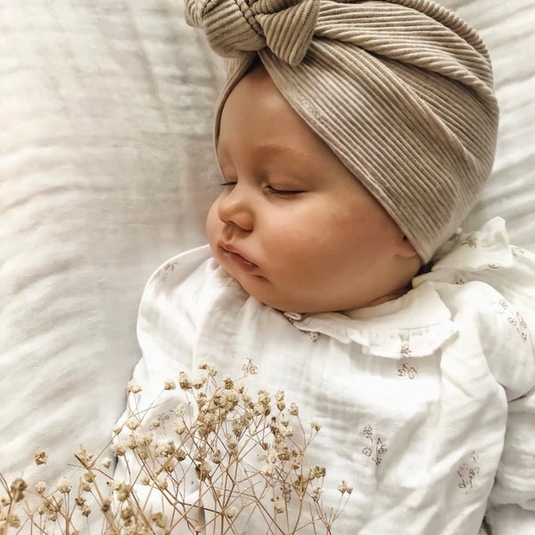 Turban bonnet bébé fille, fait main