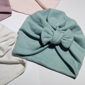 Turban bonnet bébé fille, fait main Vert menthe uni