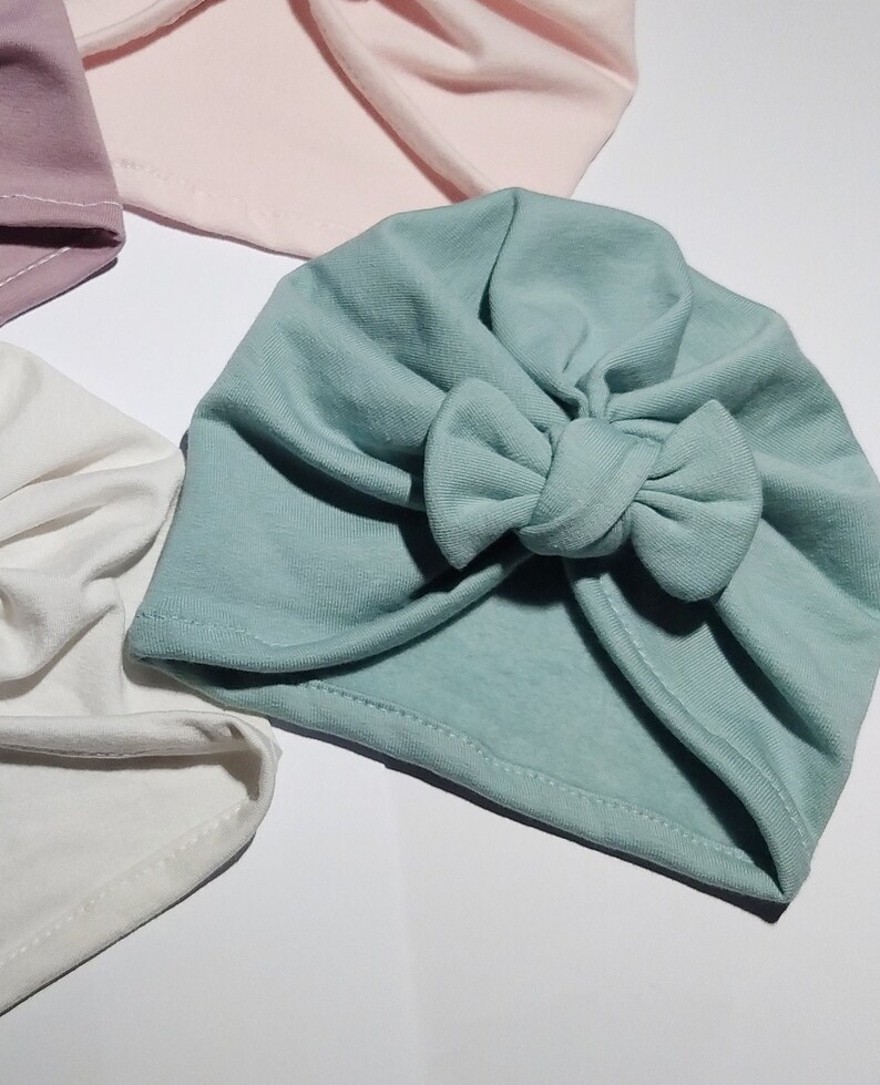 Turban bonnet bébé fille, fait main Vert menthe uni