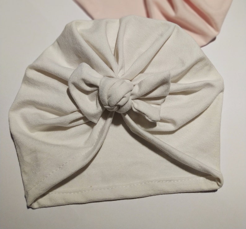 Turban bonnet bébé fille, fait main Écru uni