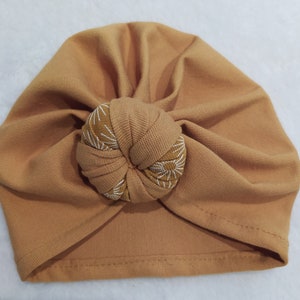 Turban bonnet bébé fille, fait main Moutarde uni