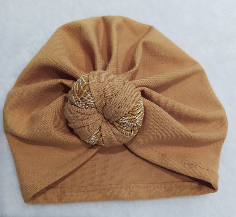 Turban bonnet bébé fille, fait main Moutarde uni