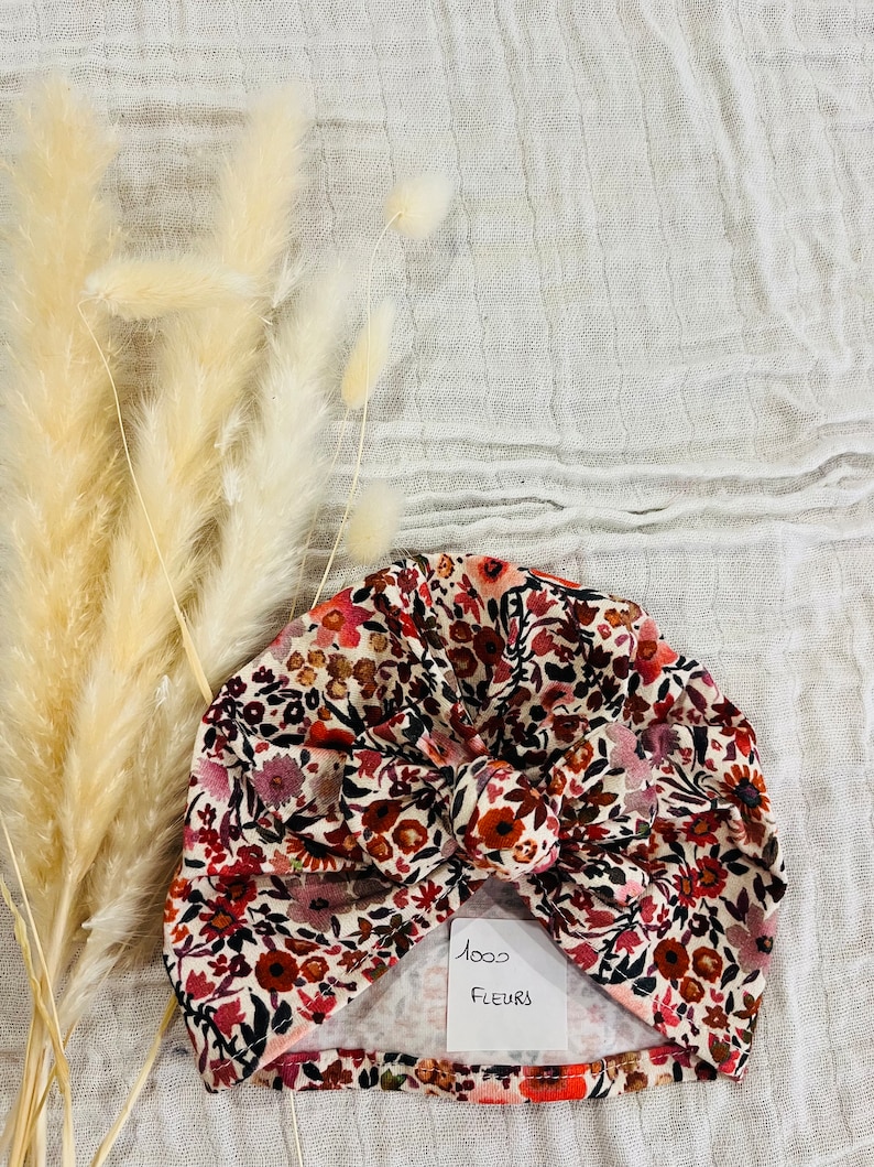 Turban hat for baby, girl, adult with flowers image 3
