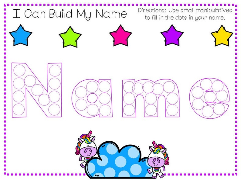 20 CUSTOM Unicorn Themed First Name No Prep Non-Editable SINGLE Name Tracing Worksheets and Activities PDF file emailed after purchase.