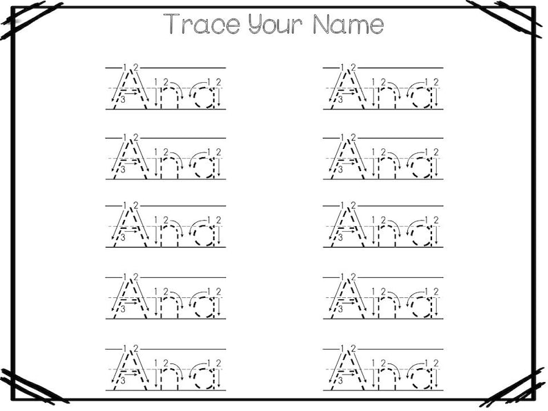 ANA printable name tracing worksheets and activities. 20 | Etsy