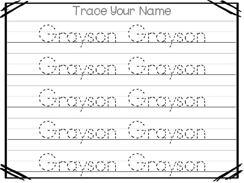 20 printable grayson name tracing worksheets and activities etsy