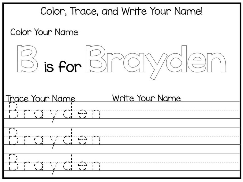 Printable specific child name tracing worksheets. BRAYDEN | Etsy