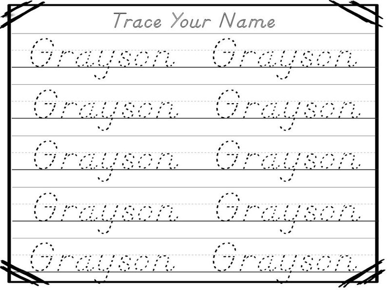 20 printable grayson name tracing worksheets and activities etsy