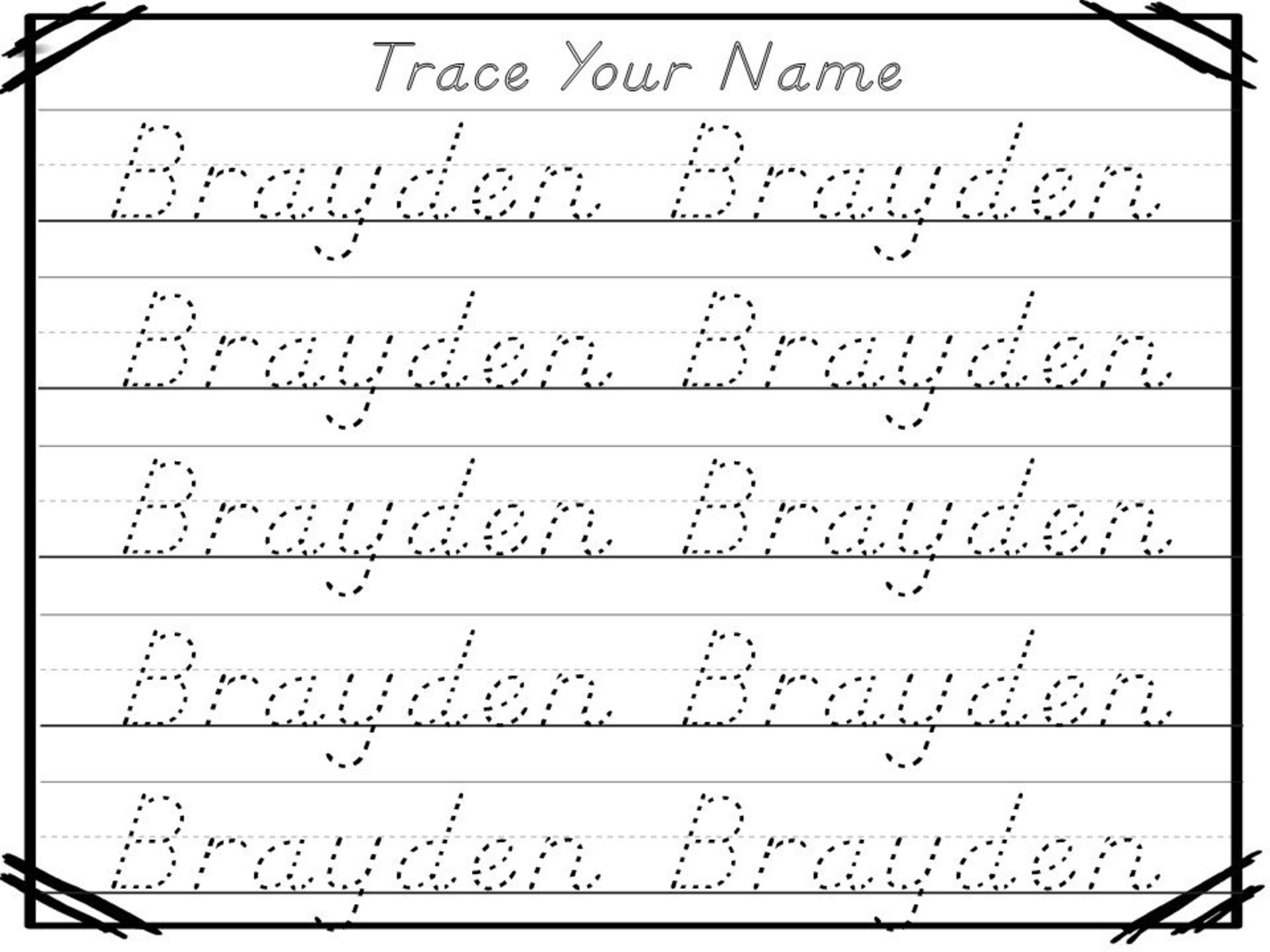 Printable specific child name tracing worksheets. BRAYDEN | Etsy