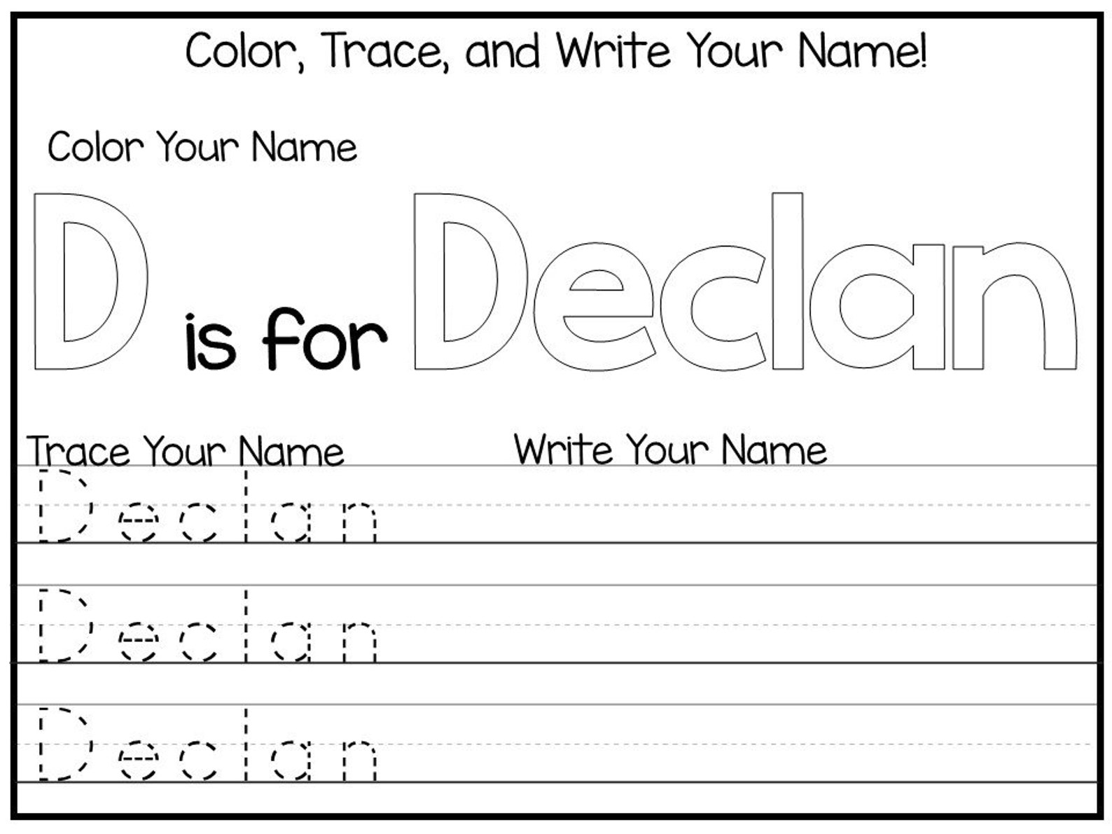 20 Printable DECLAN Name Tracing Worksheets and Activities. No | Etsy