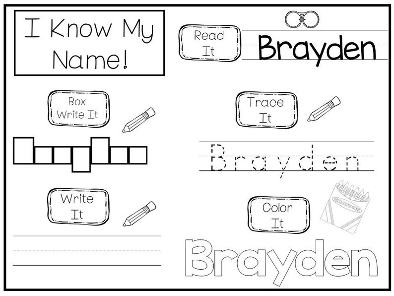 Printable specific child name tracing worksheets. BRAYDEN | Etsy