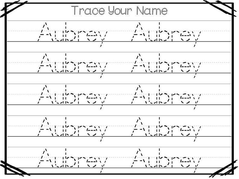printable specific child name tracing worksheets aubrey etsy