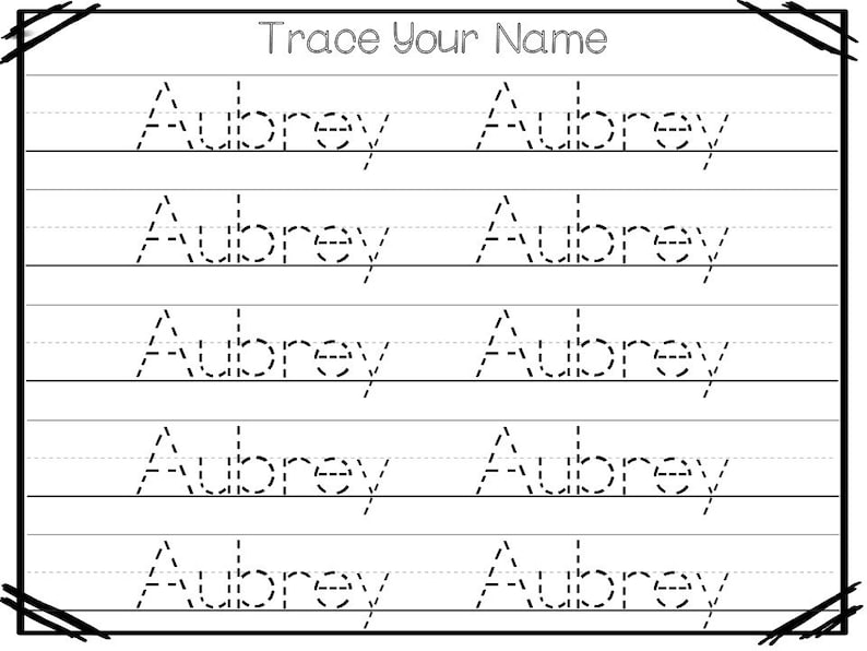 printable specific child name tracing worksheets aubrey etsy