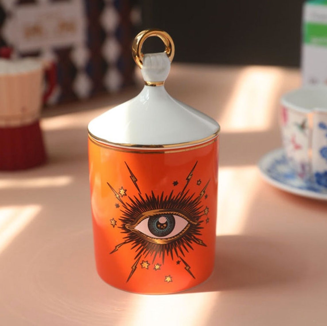 Big Evil Eye Jar Starry Sky Incense Candle Holder with Hand Etsy