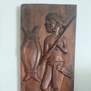 Vintage African Folk Art Wall Wood Plaque Sculpture / Kenya, Africa