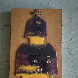 Vintage Enamel on Copper Teak Wall Frame Art Russian Orthodox Church