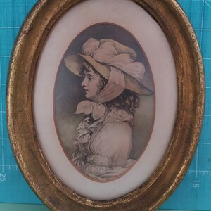 Retrato antigo colorido mezzotint gravura pequena senhorita