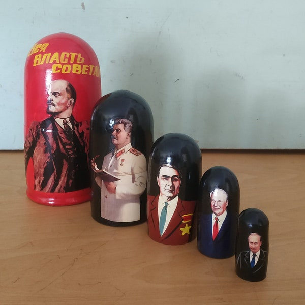 Matryoshka Russian Presidents Nesting Dolls Lenin, Stalin, Brezhnev, Yeltsin, and Putin