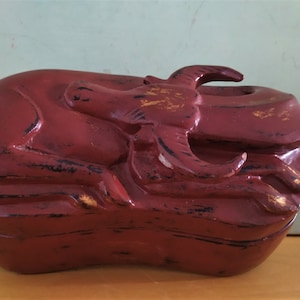 Thailand Cinnabar Lacquer Bull Wood Painted Ornamental Box
