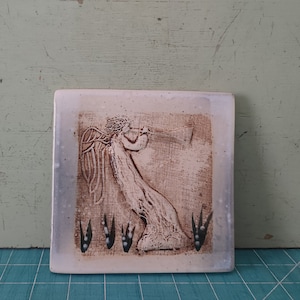 Otis Pottery Angel Playing Flageolet Ceramic Tile Relief By June Otis