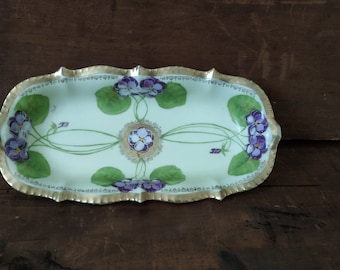Royal Rudolstadt Antique Prussian Celery Relish Dish Purple Violets