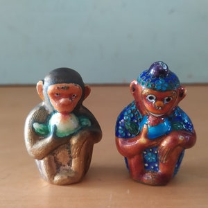 Vintage Les Bernard Cloisonné Monkeys Eating Melons