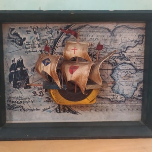 Art mural encadré de voilier 3D La Santa Maria Ship