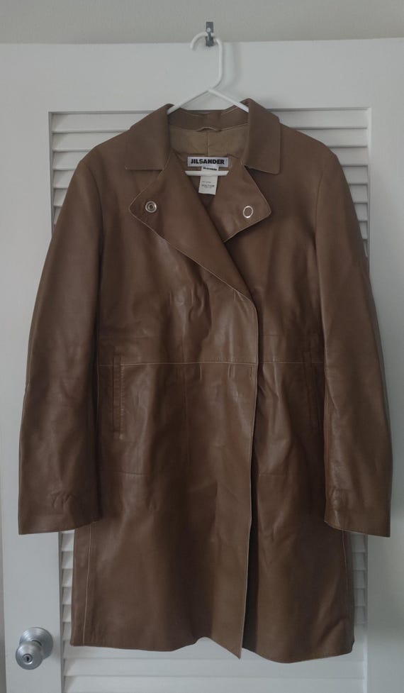 Jil Sander Knee Length Leather Mocha British Desert Trench Coat