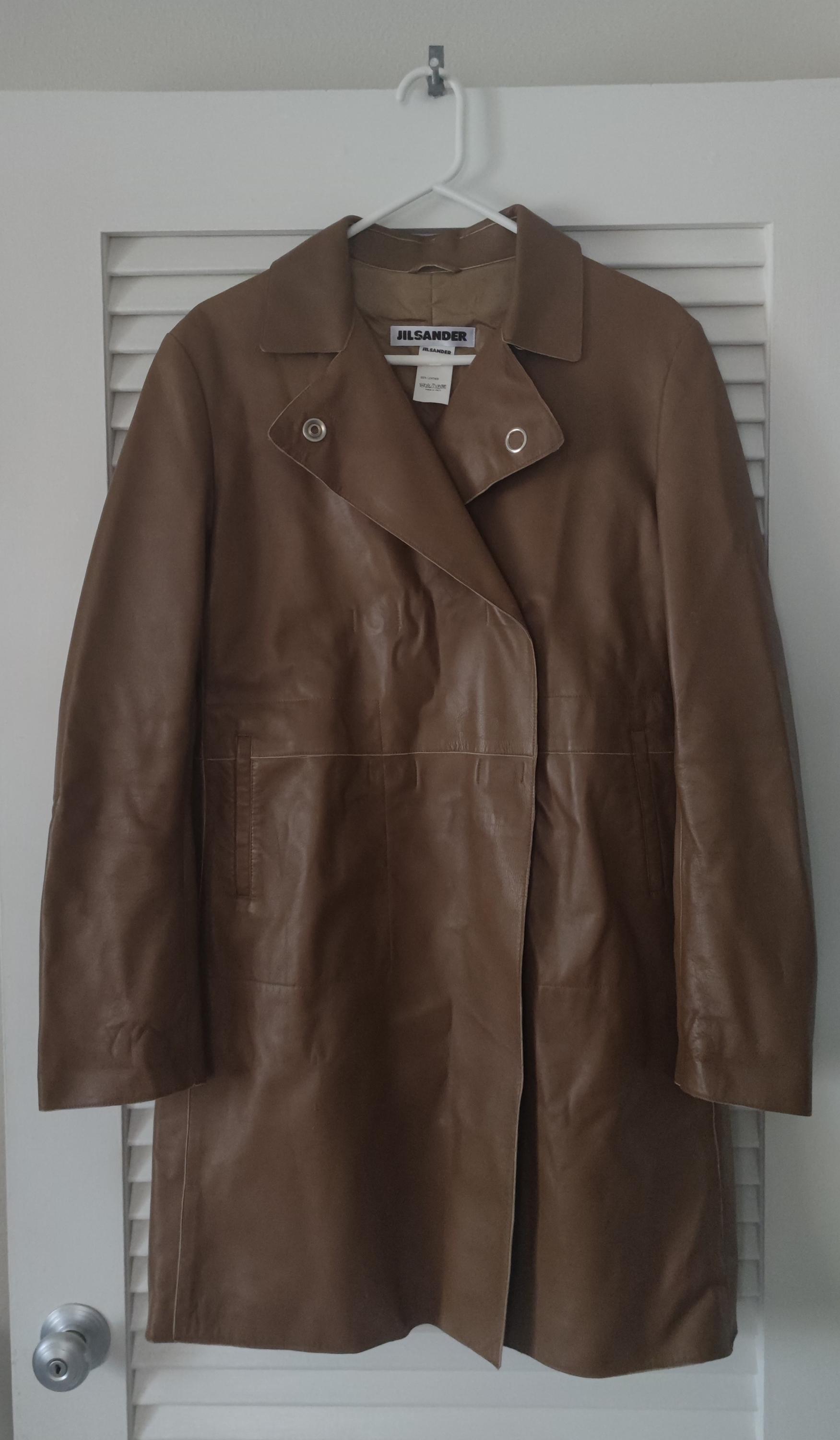 Jil Sander Knee Length Leather Mocha British Desert Trench Coat