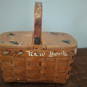 Vintage 1940’s Kids Travel Picnic Basket Case Miami New York Paris Trains and Ships