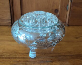 Viking Glass Three Footed Flower Frog Crystal Flowerlite With