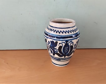 Romanian Corund Cobalt Blue Floral Ceramic Vase Székelyland Hungarian Pottery
