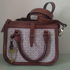 Fossil Mini sac à main Ryder Jacquard Signature en jacquard taupe/havane Comme neuf
