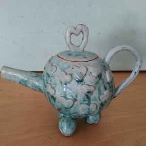 Studio Clay Pottery Heart Motif Teapot 1960&#39;s Studio Pottery