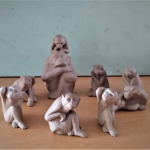 8PC Chinese Yi Xing Clay Monkey Sculptures