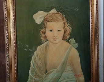 1930’s  Oil Painting Portrait of Young Girl By  Max Wengel