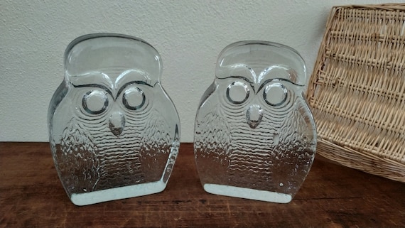 Blenco Glass Owl Bookend Set Joel Myers Design - Etsy