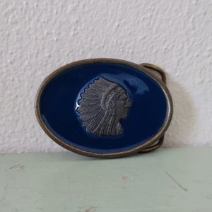 Vintage Indian Chief Head Enamel and Brass Belt Buckle Iroquois Indian Chief